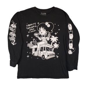 Future Fantasy Delight Taqueria Long Sleeve Graphic T-Shirt Mens Large Black